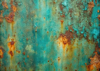 Weathered metal with blue green patina on rusty surface
