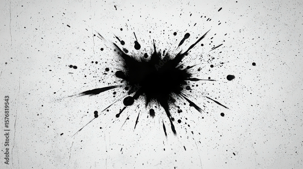 Poster black paint splash on a white background creating an artistic and dynamic visual effect of chaos and