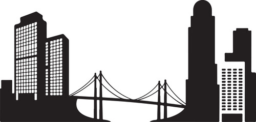 Obraz premium Iconic Bridge Silhouette Vector DesignCity Bridge Silhouette for Skyline ScenesSuspension Bridge Silhouette IllustrationUrban Landscape Bridge ClipartElegant Architectural Bridge Silhouette