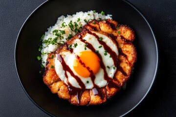 Delicious Japanese Meal with Fried Chicken, Rice, and Egg in Bowl