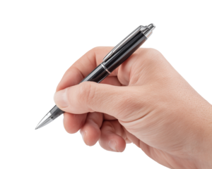 Hand holding a metallic pen