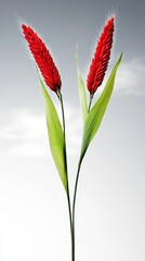 Elegant Red Grain Flowers Against a Soft Subtle Background in Minimalism Style
