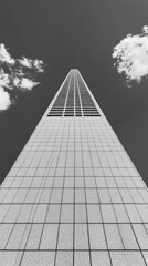 **Minimalist Architectural Design in Black and White with Dramatic Sky Contrast**