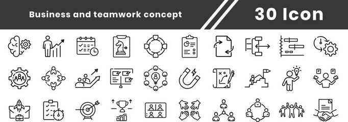 Business and teamwork set of web icons in line style. Teamwork and business cooperation icons for web and mobile app. interaction, management, collaboration, , synergy, interaction, 