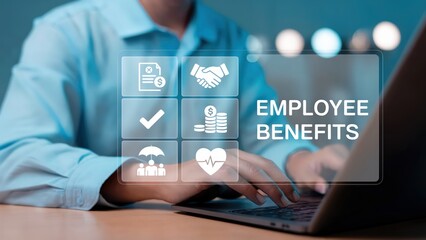 Exploring employee benefits on a laptop with modern digital interface tools
