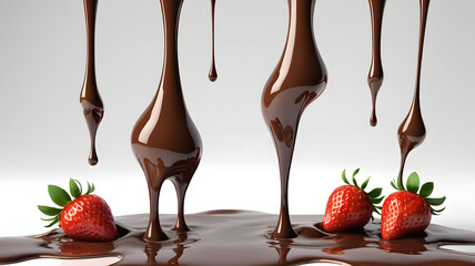 Delicious chocolate cake with fresh strawberries and sweet cream