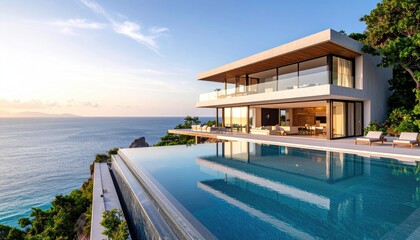 Fototapeta premium Modern beachfront villa with infinity pool