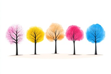 Colorful Hand-Drawn Watercolor Trees with Unique Chaotic Designs