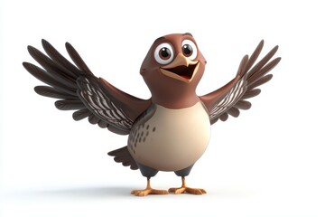 Obraz premium Grouse fluttering groundward 3d cartoon character on white background
