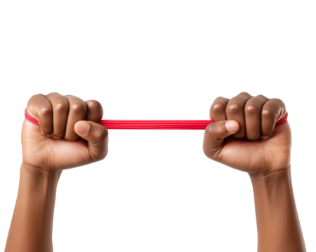 Hands stretching a red elastic band