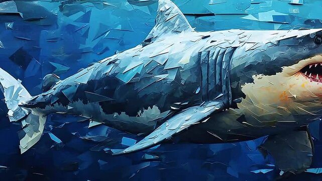 Basking shark in Delfts Blauw realistis and slow ,ai generatif
