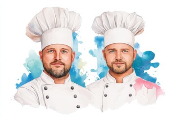 Hand-Drawn Watercolor Portraits of Chefs in Artistic Chaos Style