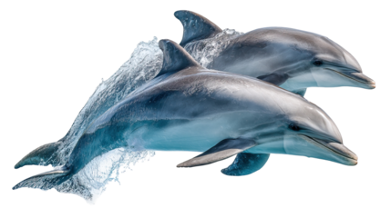 Dolphin duo jumping on transparent background

