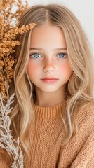 Serene Portrait of a Young Girl Surrounded by Autumn Botanicals