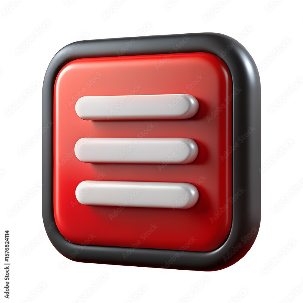 Fototapete 3d rendered icon of a red menu button with three white lines