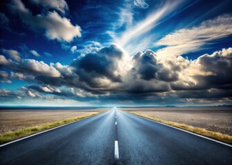 Naklejka premium Lonely asphalt road stretches out into a vast
