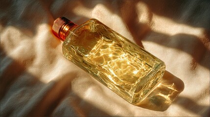 Fototapeta premium Amber perfume bottle, sunlit