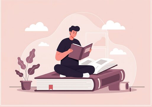 young man reading a book vector illustration