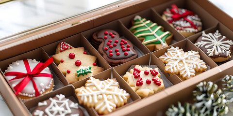 Christmas Cookie Box with Festive Snowflake and Tree Designs

