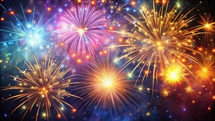 Fototapeta premium A burst of glittering fireworks exploding in the sky with a vibrant display of colorful sparks on a dark and starry background