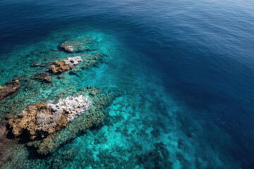 Fototapeta premium stunning aerial view captures vibrant underwater ecosystem of coral reefs in crystalclear ocean waters