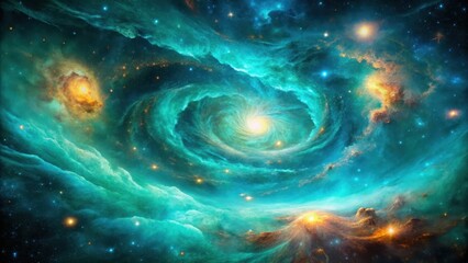 Cosmic Swirls of Turquoise Nebulae