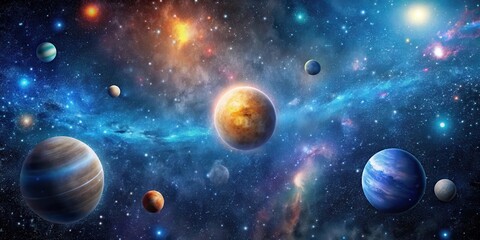 Starry Night Sky with Planets and Galaxies