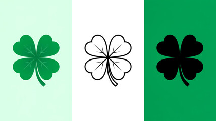Simple graphic design with three horizontal four-leaf clover variations, each uniquely styled and evenly spaced