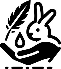 Obraz premium Rabbit with feather and droplet in raised hand silhouette 