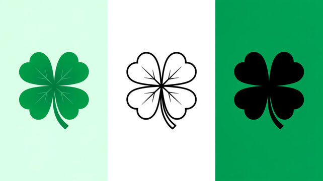 Simple graphic design with three horizontal four-leaf clover variations, each uniquely styled and evenly spaced