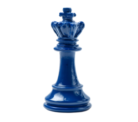 A single blue king chess piece isolated on a black background in a centered studio shot style image