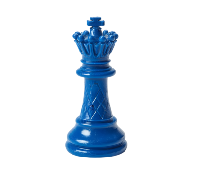 A single blue chess king piece standing upright against a black background in a studio setting view