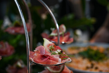 parma with fresh fig, parma ham, finger food, cold food, party buffet, ham and fig appetizer,ham...