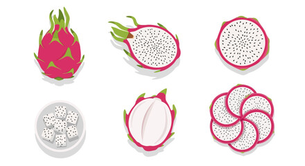 Dragon Fruit Composition: Whole, Halved and Sliced