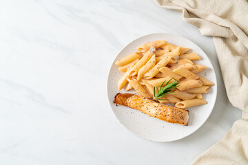 salmon with penne pasta cream sauce