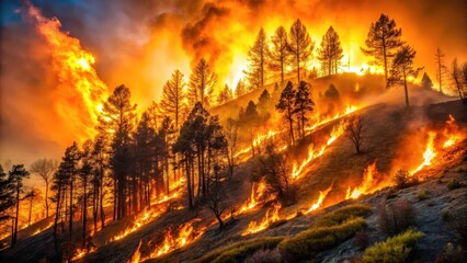 Fiery embers engulf a hillside as wildfire rages on
