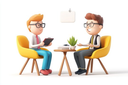 HR manager interviewing candidate 3d cartoon character on white background