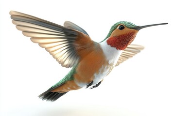 Obraz premium Hummingbird hovering mid-air 3d cartoon character on white background
