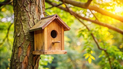 Birdhouse in tree bark detail