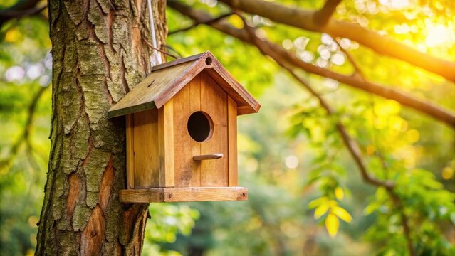 Birdhouse in tree bark detail