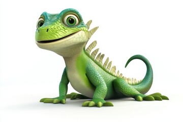 Obraz premium Iguana flicking tail 3d cartoon character on white background