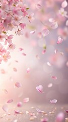Fototapeta premium delicate pink sakura petals gently falling on a soft pastel background
