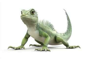 Obraz premium Iguana flicking tail 3d cartoon character on white background