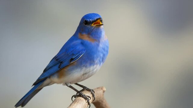 Eastern Bluebird Perched On A Branch with Bright Blue Feathers against A Blurred Background