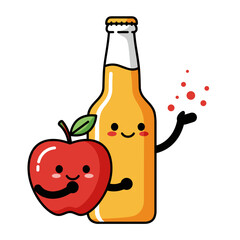 Cute apple character with cider bottle showing playful expression  