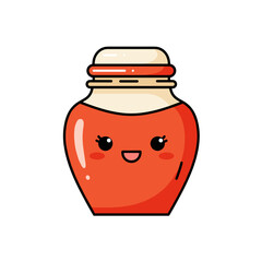 Cartoon ketchup jar with smiling face and cute design  