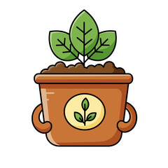Potted plant with green leaves and soil in a decorative pot  