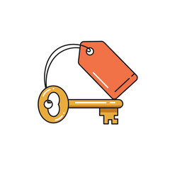 Gold key with tag illustration in simple and modern style  