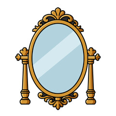 Ornate golden mirror with decorative frame and reflective glass  