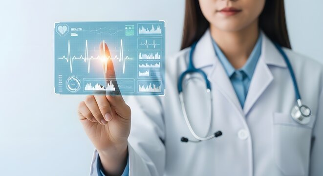 Doctor Holding Holographic AI Health Interface
